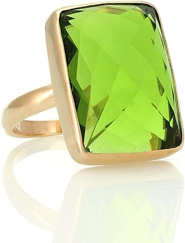 Vista 8 de Juego de bisel anillo rectangular de peridoto Joyería llena de oro Anillo de piedra natal de agosto para mujer