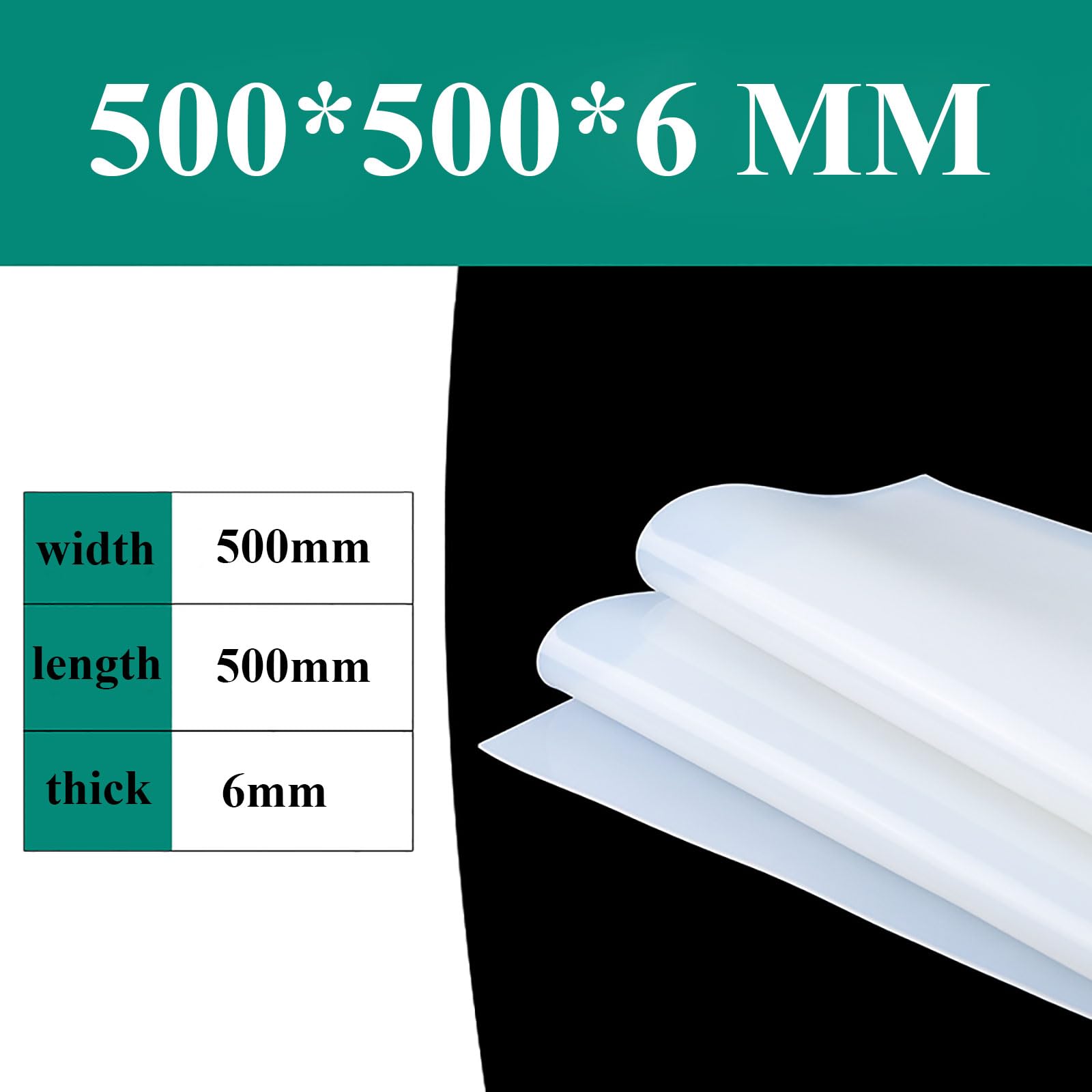 COYOUCO Foglio di gomma siliconica, 500x500x4/5/6mm, commestibile, materiale ad alta temperatura per guarnizioni Copertura per alimenti fai-da-te Sigillatura dei coperchi,6 * 500 * 500mm