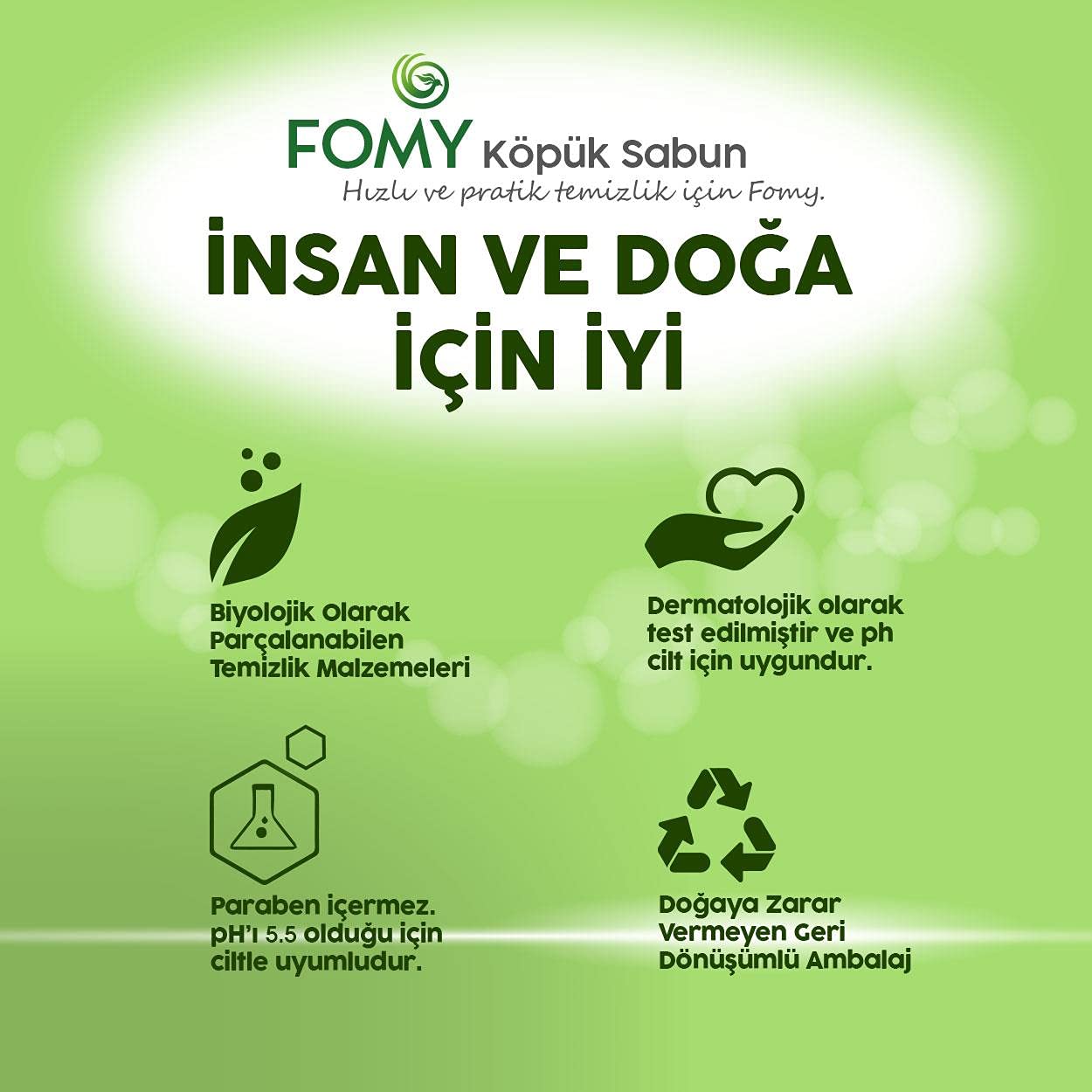 FOMY Doğal Köpük Sabun El Yüz Vücut 300 ml 4 ADET