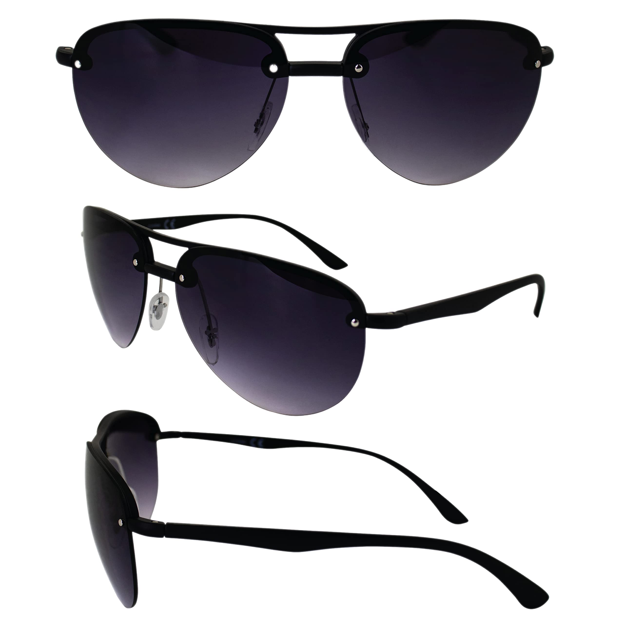 AlterImage Amelia Fashion Retro Sunglasses for Women 2 Pair Semi-Rimless Aviator Tortoise & Black Frames w/Gradient Brown & Smoke Lenses