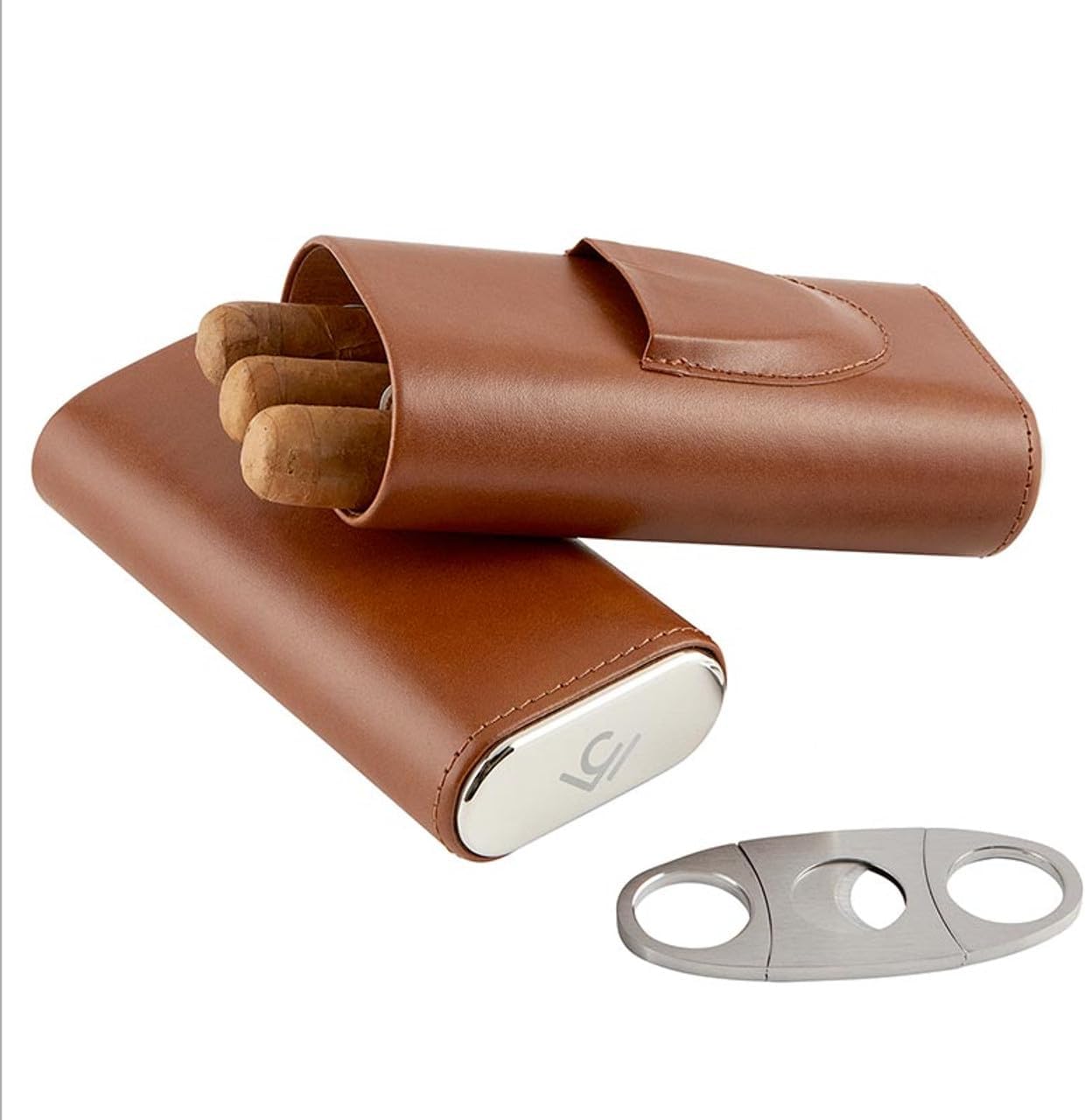 3 Finger Leather Cigar Case & Cutter, Crafted for effortless cuts and portability