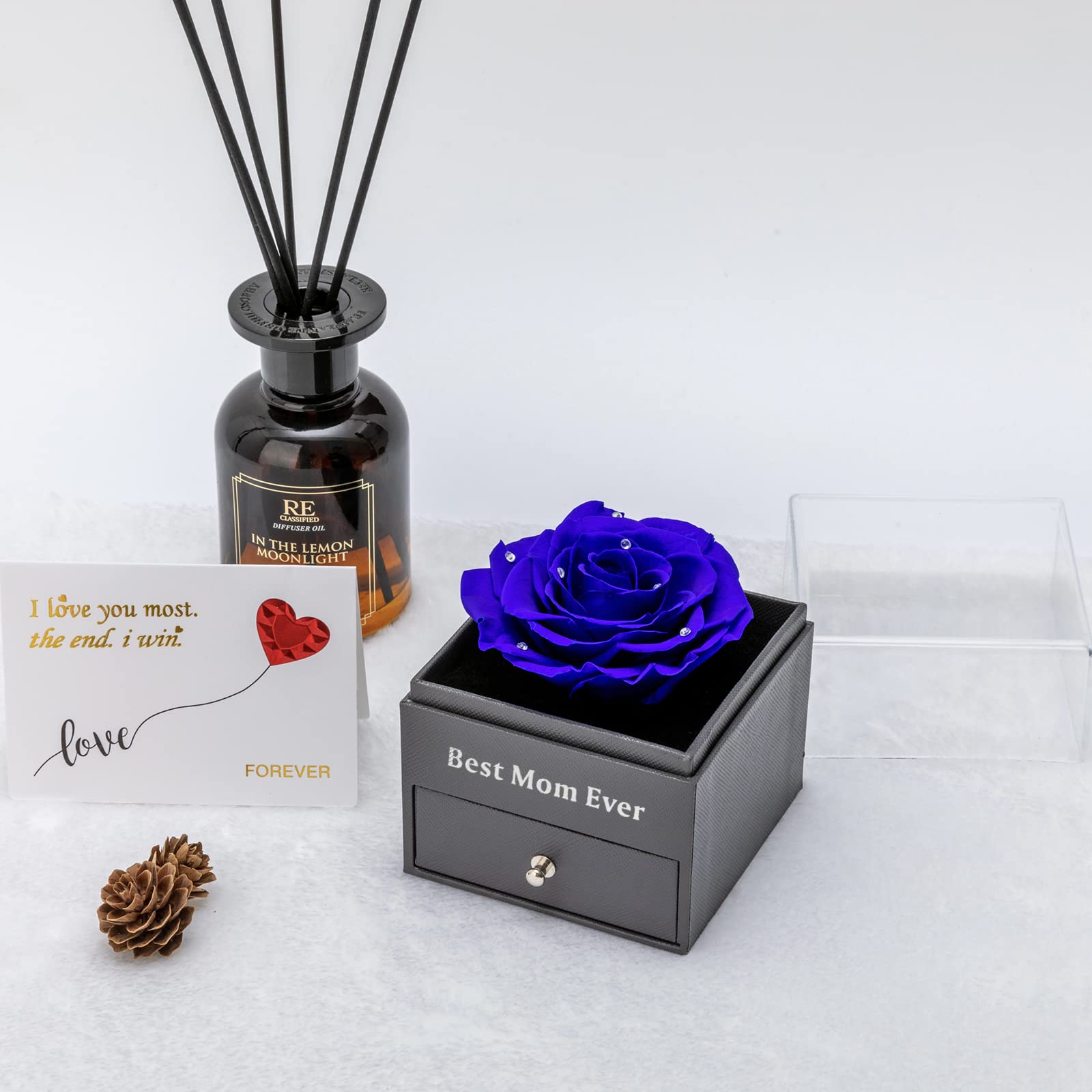 Best Mom Ever プリザーブドリアルワイン レッドローズ 引き出し エターナル プリザーブドワイン レッドローズフラワー ネックレス付き 100言語ギフ＿並行輸入品 Best Mom Ever Mother\u0027s Day Wine Label + Card - Ritzy Rose