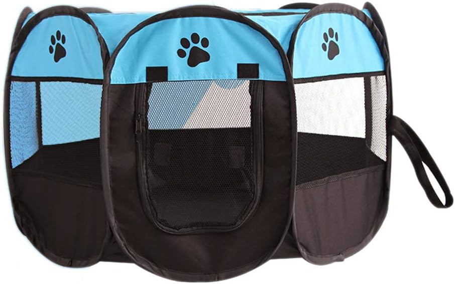 Usefor for Pet Folding Crate Oxford Cloth Fence Dog Cat Kennel Playpens Puppy Exercise Cage - Blue + Black S