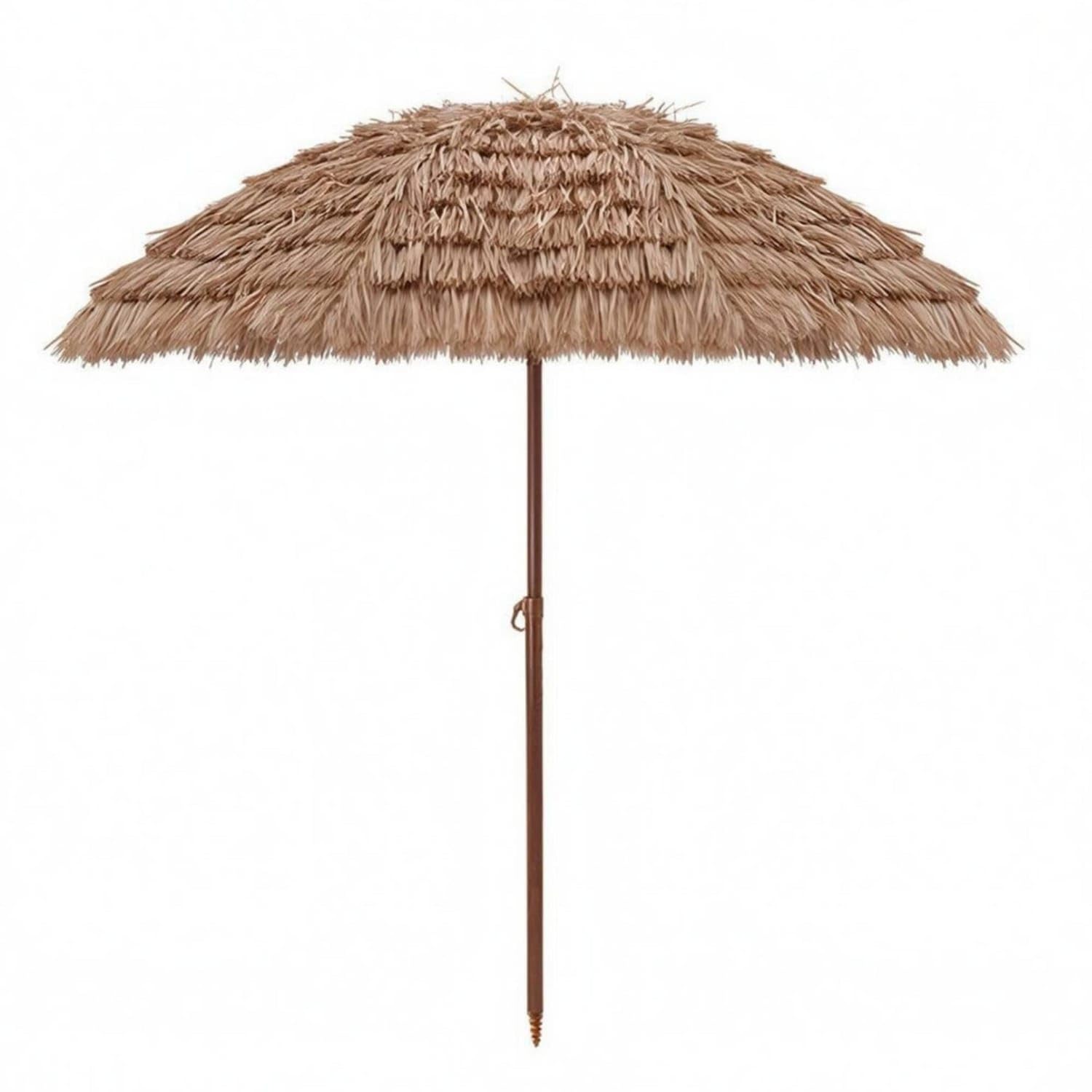 Fringe Trim Straw Umbrella Round Thatched Umbrella Swivel Tiki Umbrella Upright, 2M Straw Umbrella-image-17