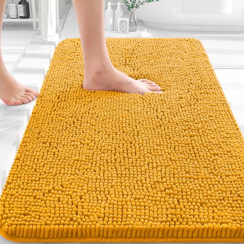 Image of OLANLY Bathroom Rugs 32x20, Extra Soft Absorbent Chenille Bath Rugs, Rubber Backing Quick Dry, Machine Washable Bath Mats for Bathroom Floor, Tub and Shower, Home Decor Accessories, Golden Yellow