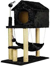 Arranhador Gato Casa Dois Andares com rede (Preto)