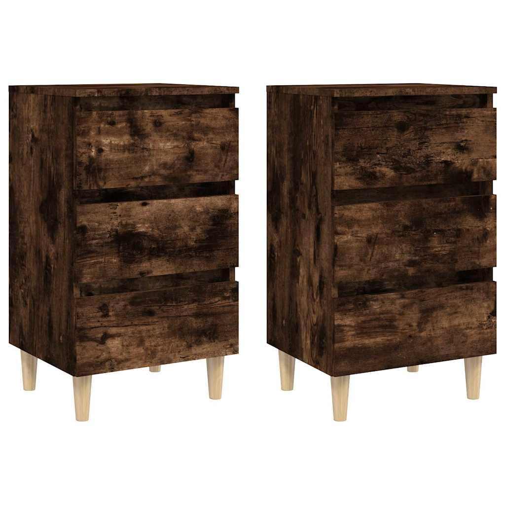 Set di 2 comodini con 3 cassetti, rovere affumicato, 40 x 35 x 69