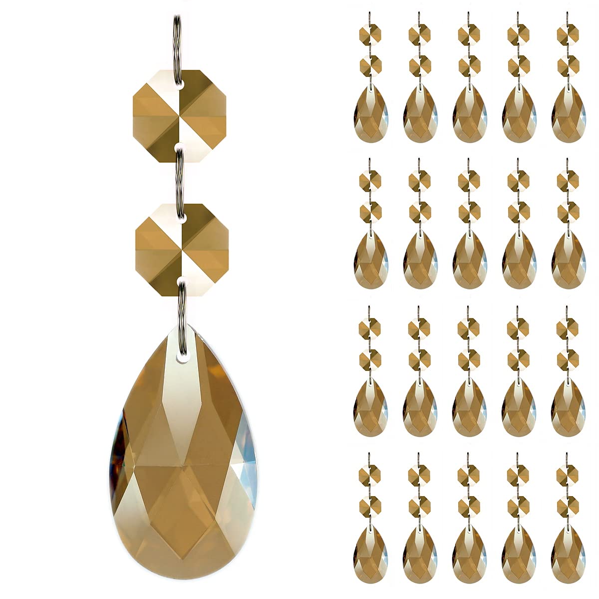 GOLDENHAITAI 20pcs Hanging Chandelier Crystals Teardrop Prism Parts Pendant Beads for Wedding Party Decoration (Champagne)