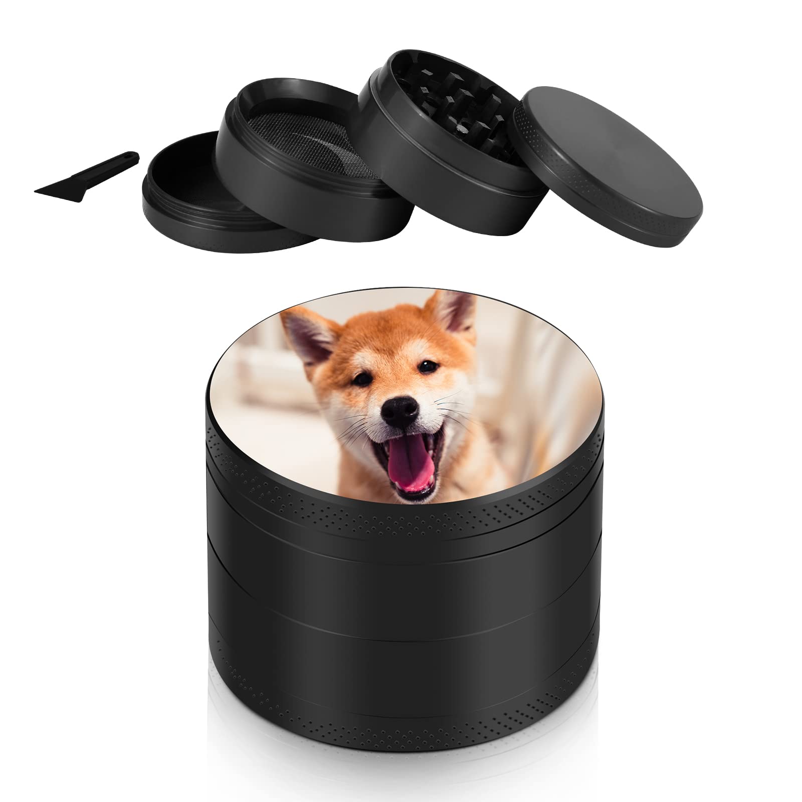 EinzigGeschenk Personalised Stainless Steel Grinder with Your Own Photo - 6 Colours (Black, Red, Silver, Grey Beige, Green, Blue) - Custom Spice Grinder for Kitchen, Coffee & Gifts (Black)