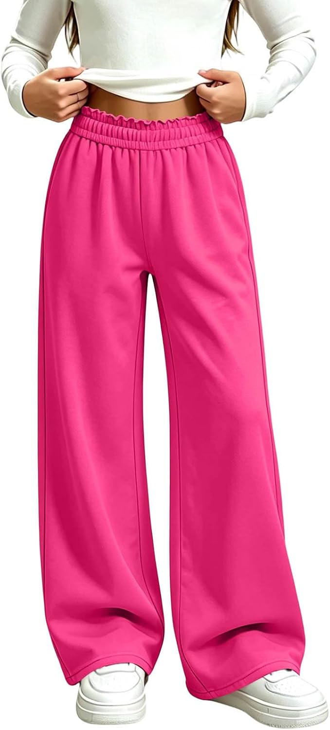 Girls' Pants Wide Leg Sweatpants Loose Fleece Baggy Pant with Pockets