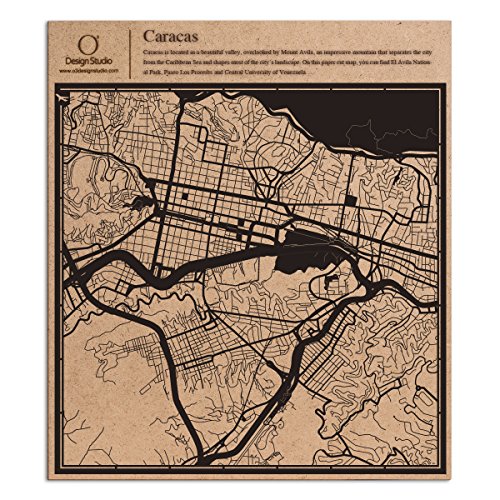O3 Design Studio Caracas Paper Cut Map Black 12x12 inches Paper Art