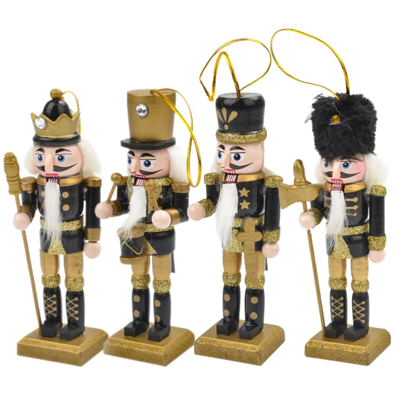 Anneome 4stücke Teiliges Holz Nussknacker Figuren Weihnachtsbaumschmuck Hängende Deko für Wohnzimmer Schlafzimmer und Auto Festliche Weihnachtsdekoration und Party Accessoire