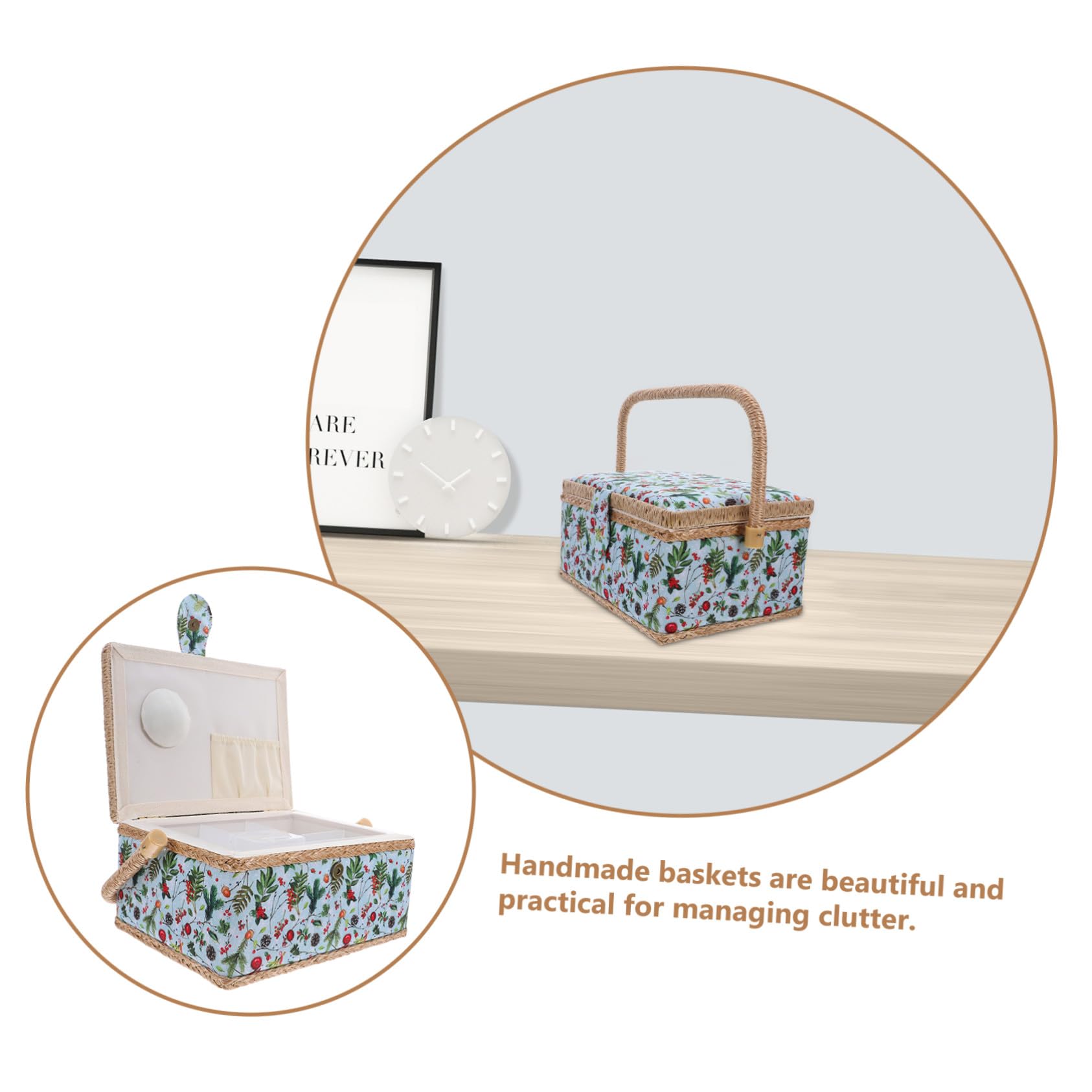 Cesta de Costura Portátil Grande con Asa Diseño Europeo Navideño Organizador de Tela para Bordado y Herramientas Caja de Almacenamiento para Manualidades