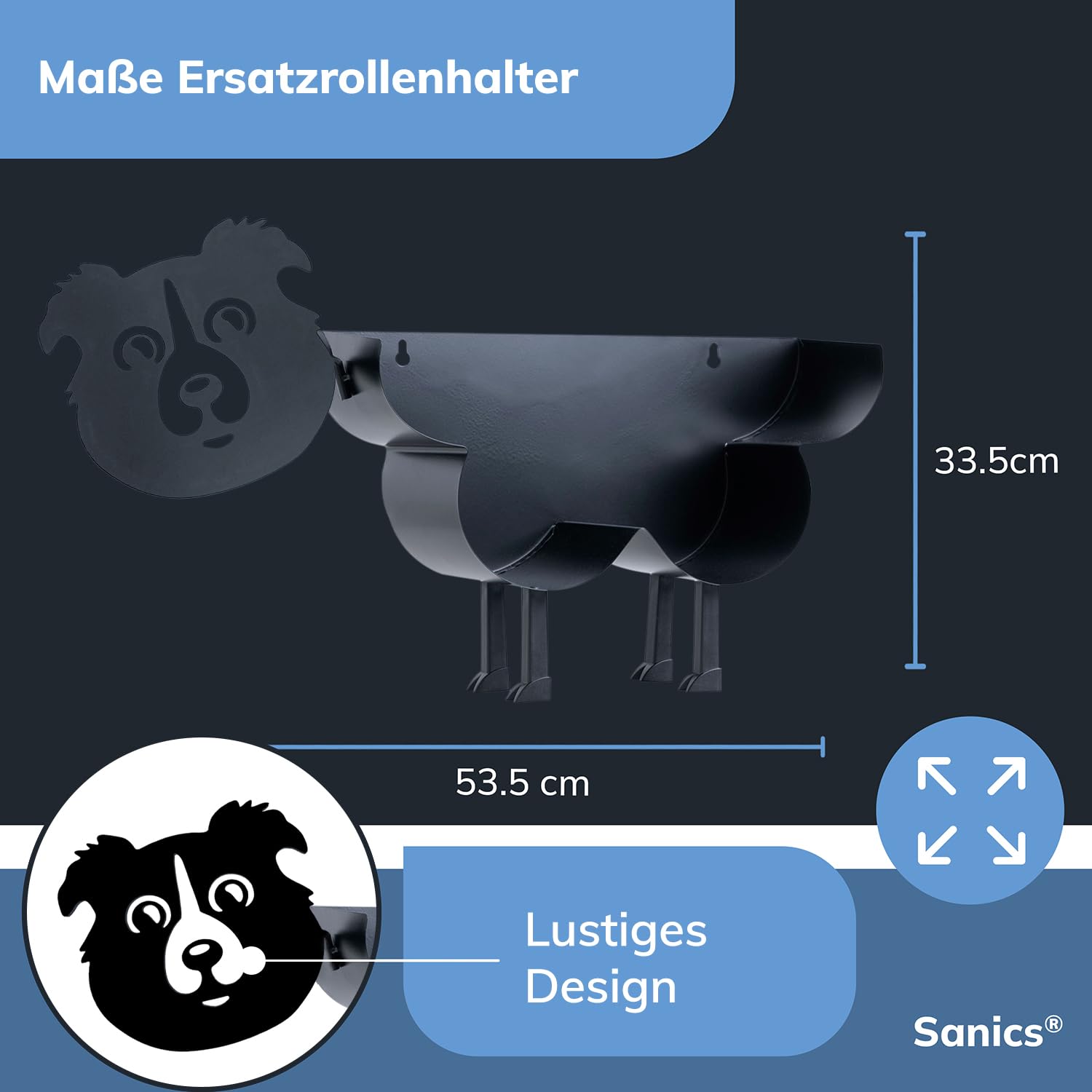 Ersatzrollenhalter Freistehend - Hängend - Wandhalterung - Hund - Schwarz