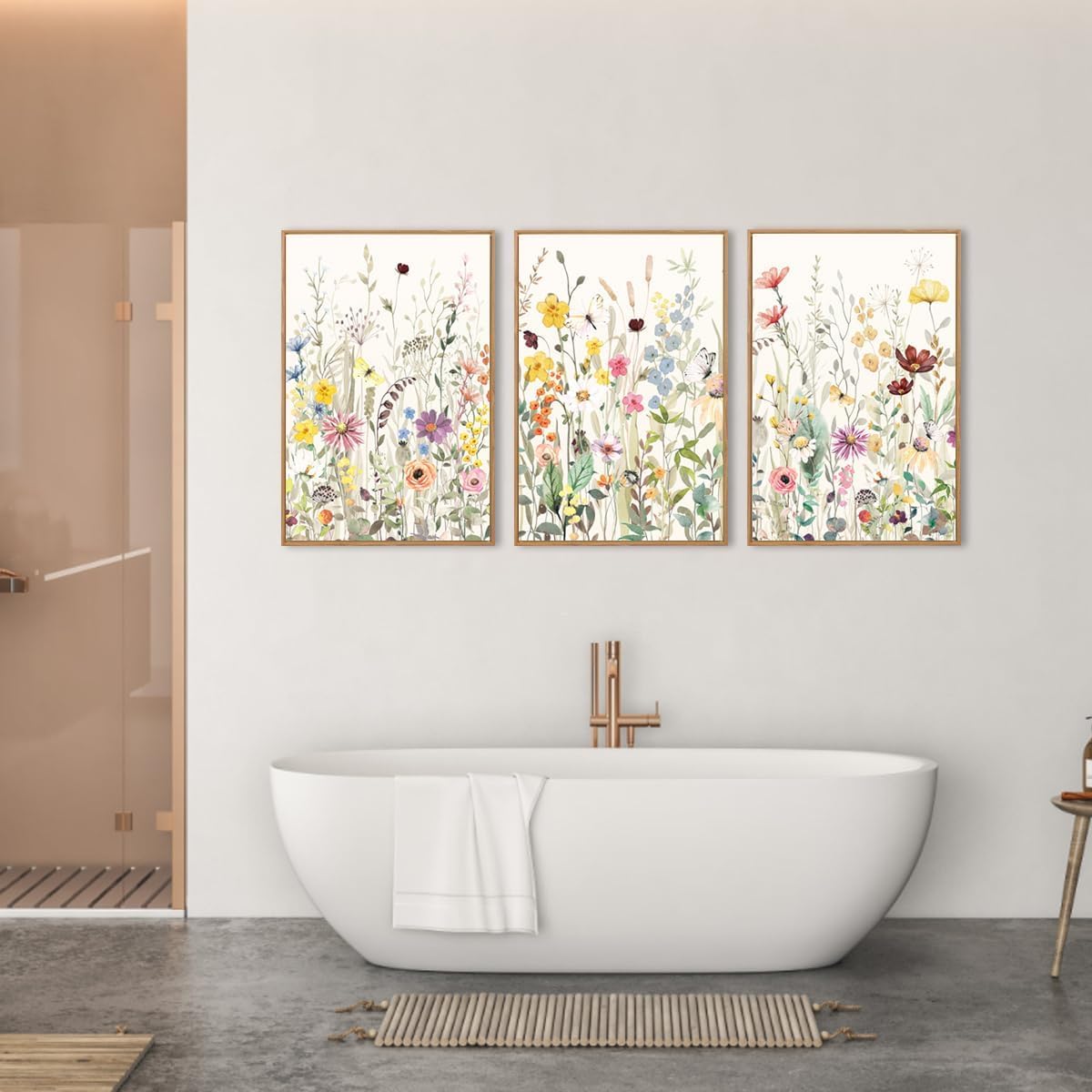 BINCUE Groß Blumen Leinwand Wandkunst, Aquarell Wildblumen Bilder mit Rahmen, 40x60cm x3
