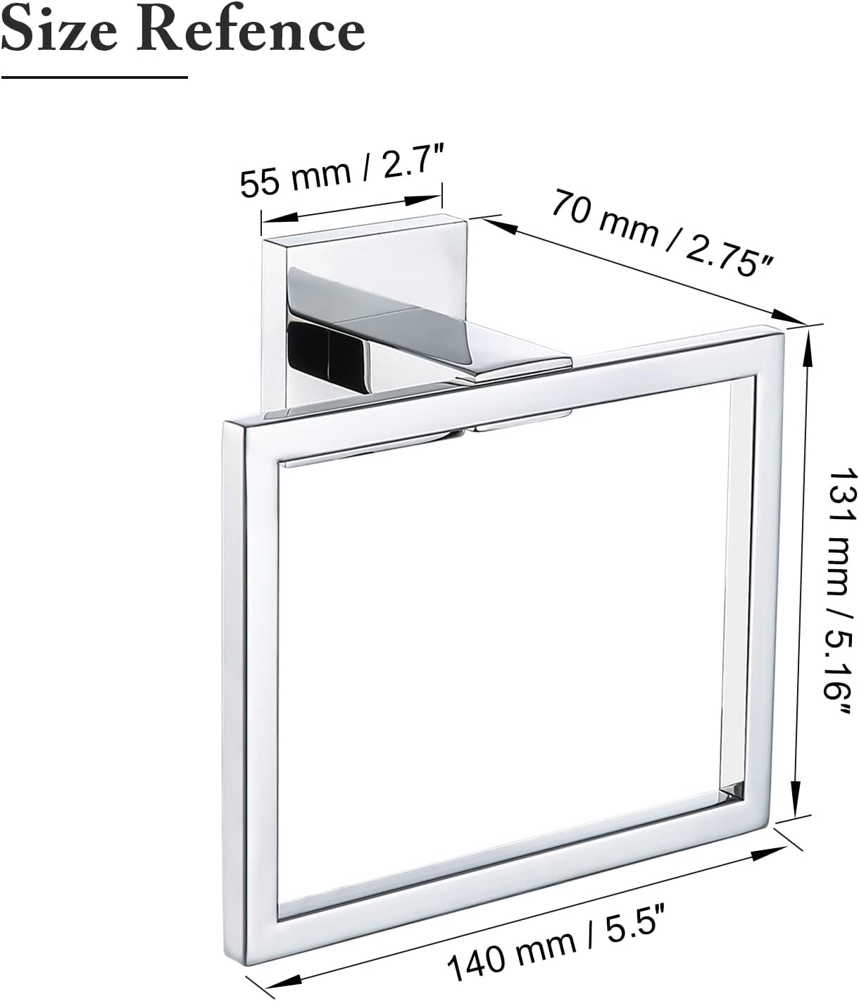 TQKAG Polished Towel Ring Bathroom Hand Towel Holder Stainless Steel Square Towel Hangers Wall Mounted