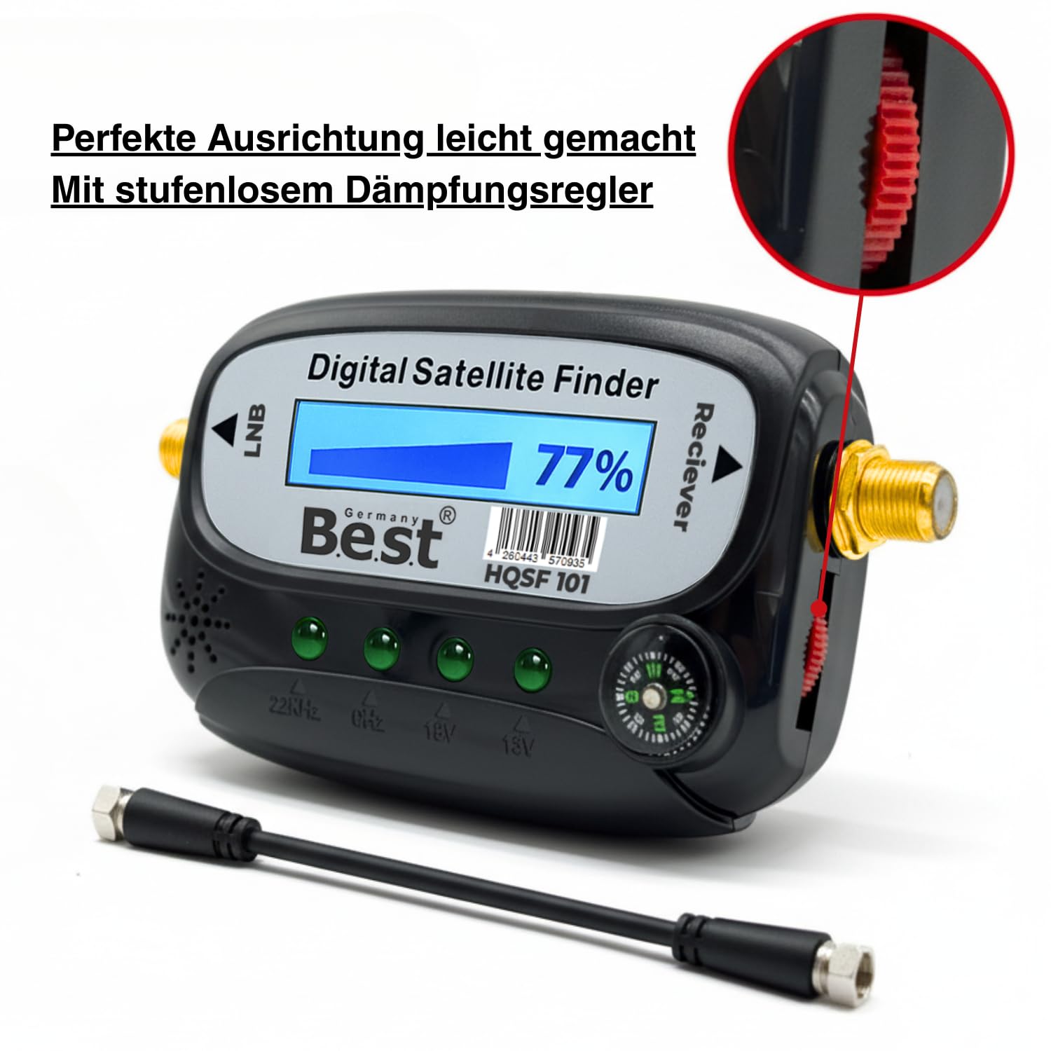 Pointeur satellite numérique | Appareil de mesure numérique pour un alignement rapide des satellites avec écran LCD, boussole et sortie sonore | Idéal pour Astra 19.2, Hotbird | Câble F et
