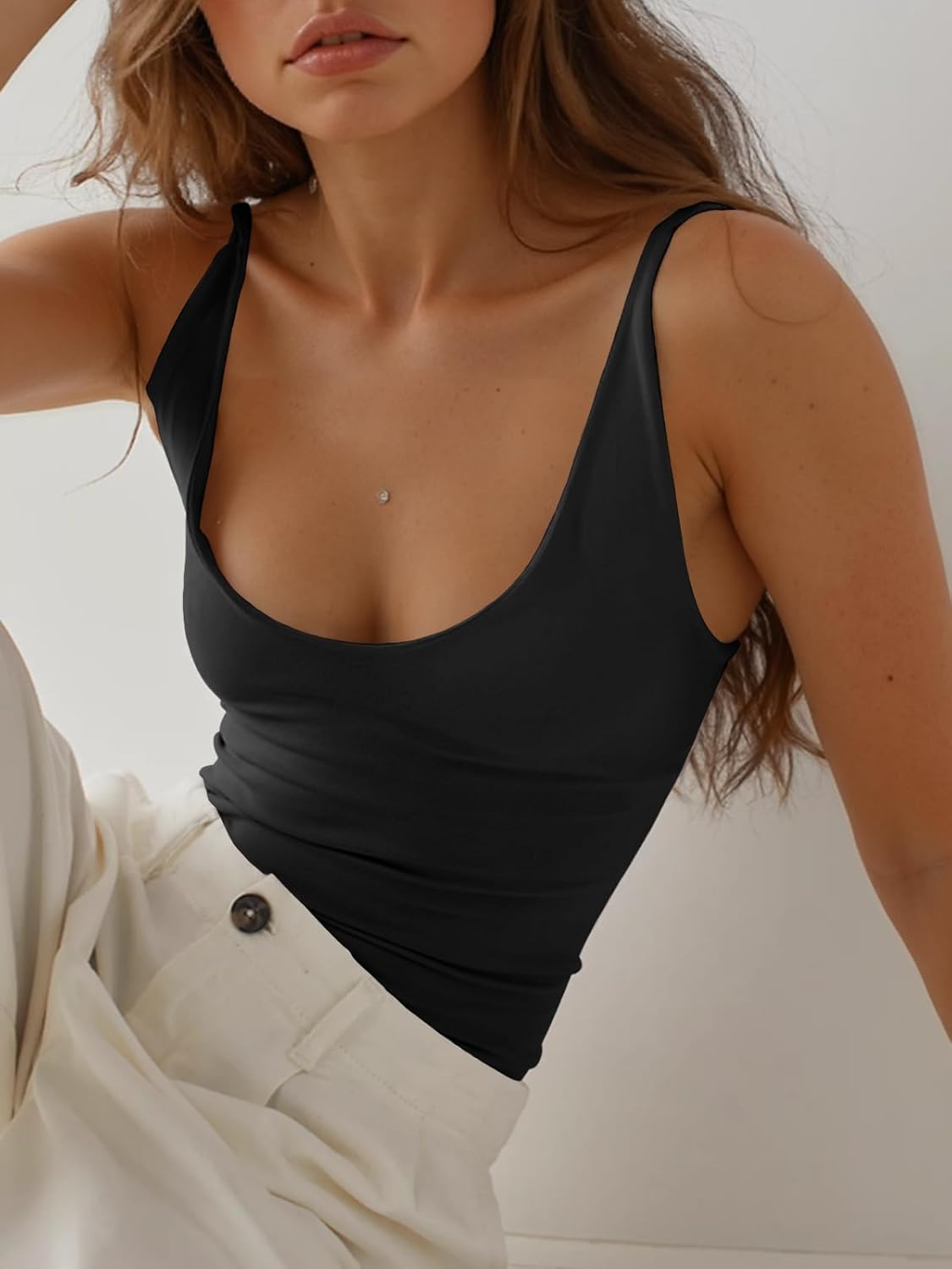 Tankaneo Womens Sexy Deep V Neck Top Sleeveless Backless Spaghetti Strap Tank Top Casual Basic Cami Top - Image 3