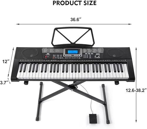 Miniatura 8 de Teclado de piano, piano de teclado eléctrico con llave de iluminación, 255 tonos y ritmos, sistema de aprendizaje inteligente, auricularesmicrófono,