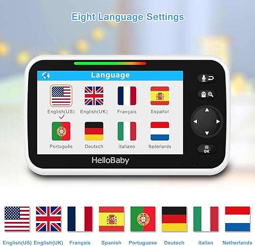 Miniatura 7 de HelloBaby Monitor de video para bebés con 2 cámaras y pantalla dividida de 5 pulgadas, cámaras de control remoto con visión nocturna y monitoreo de
