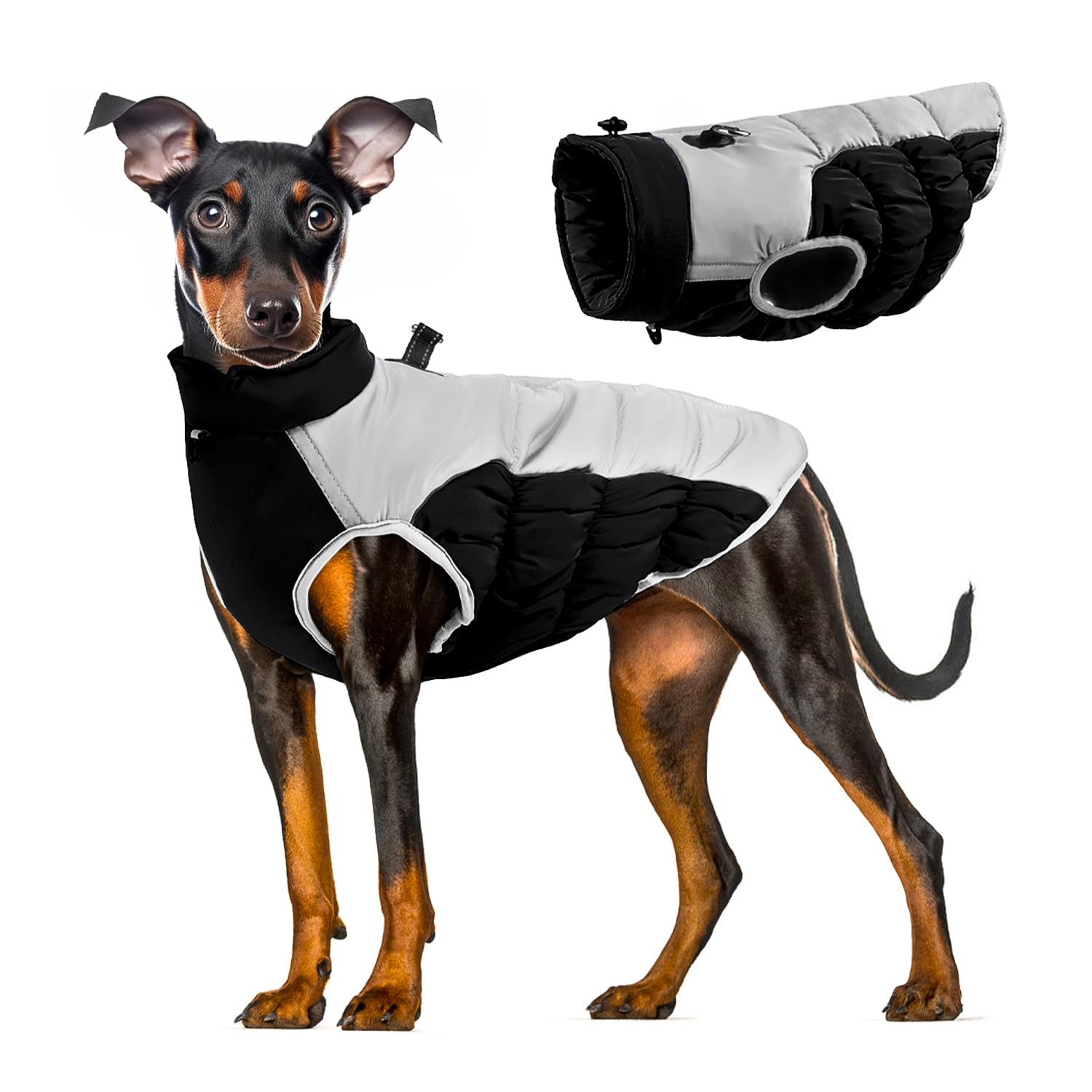 Dog Winter Coat with D-Ring Harness - Waterproof Windproof Reflective Dog Jacket, Turtleneck Cold Weather Coat for Small Medium Large Dogs, Black, XL