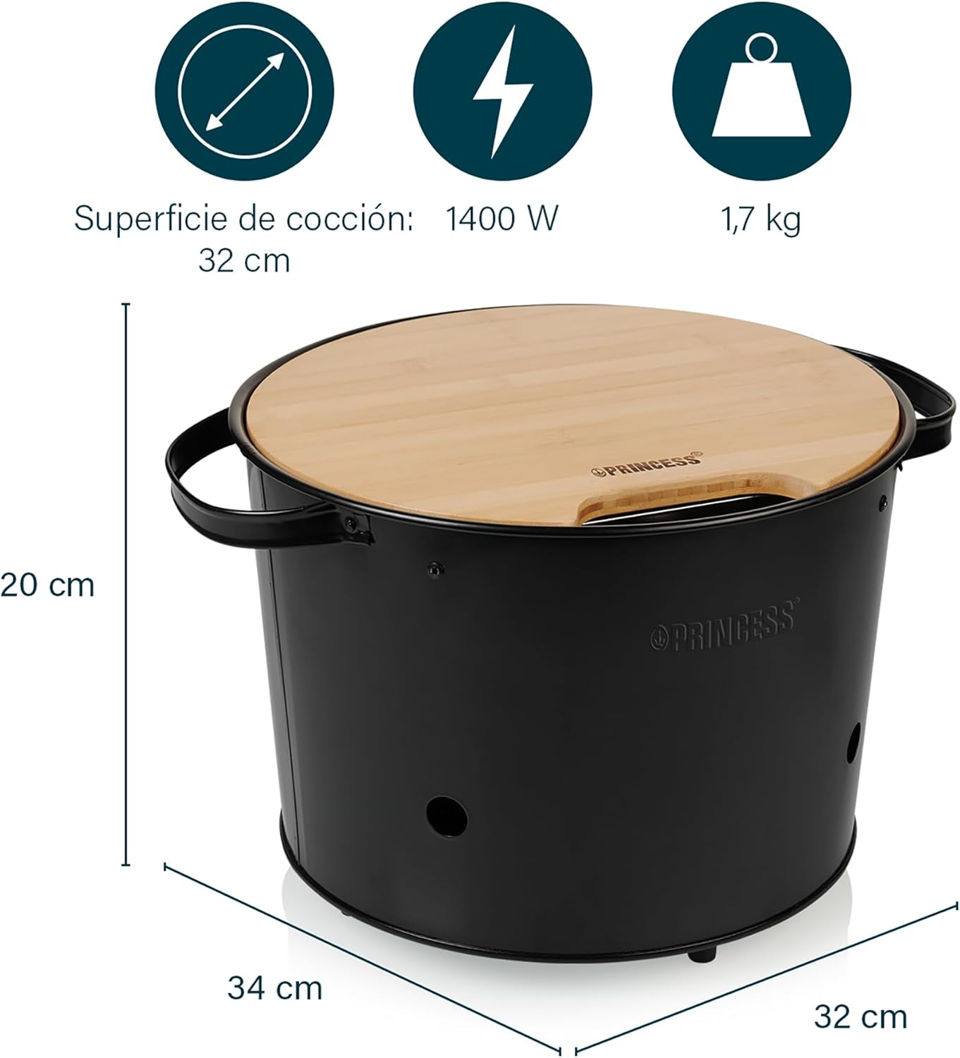 Dimensions of the Princess Hybrid Grill