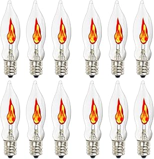 Flicker Flame Light Bulbs, Flickering Light Bulbs Replacement, Crystal Clear Flame Tip Candelabra Bulb Dances with a Flickering Orange Glow, Flickering Candelabra Light Bulbs for C7/E12 Base, 12 Pack