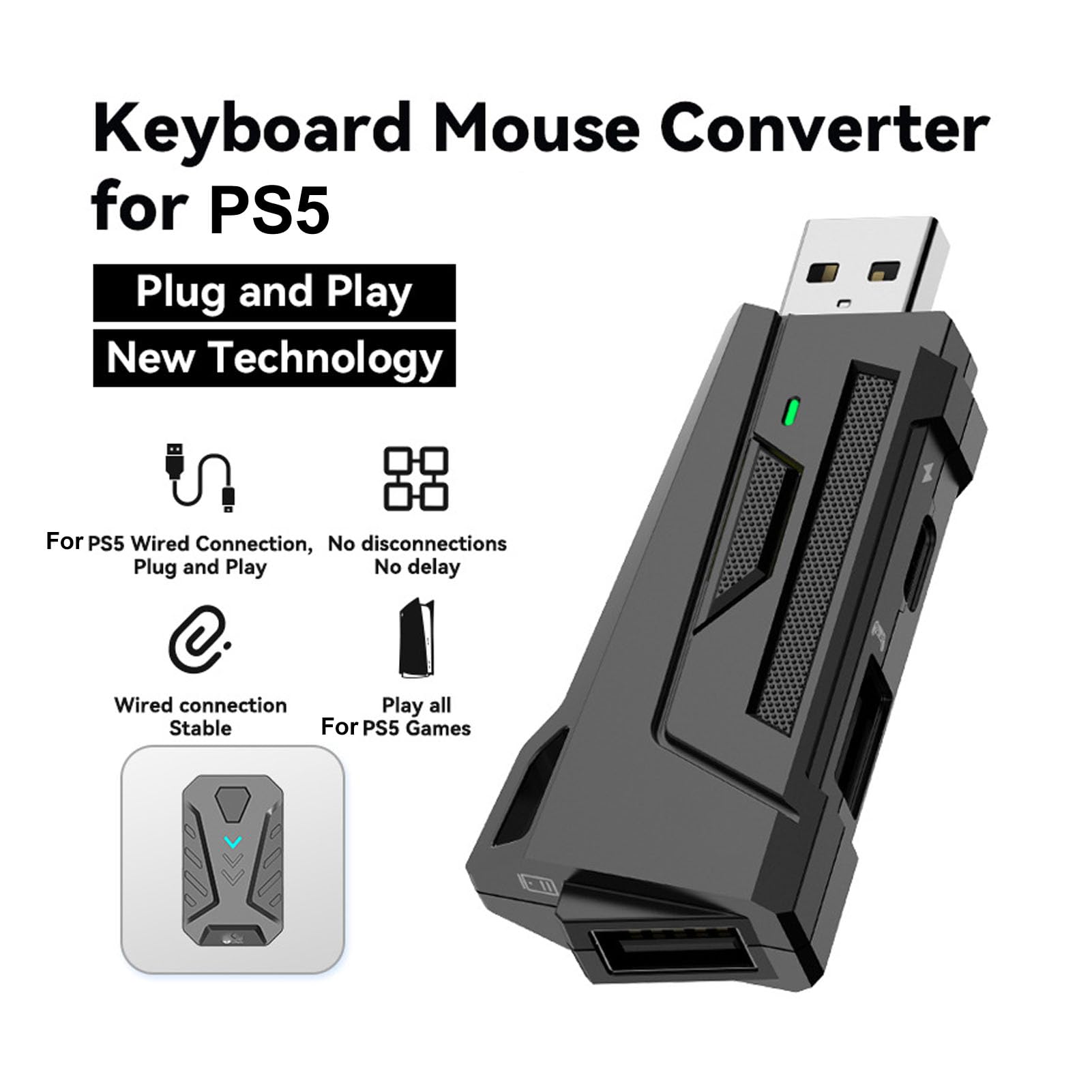 Luocute Keyboard i Myszy Adapter, Klawiatura i Konwerter Myszy z wtyczką Adaptera USB i Odtwarzaj grę Wideo kompatybilną z Wieloma Platformami