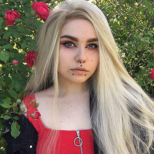 Female Blonde Wig Side Part Hairline Short Dark Roots Ombre