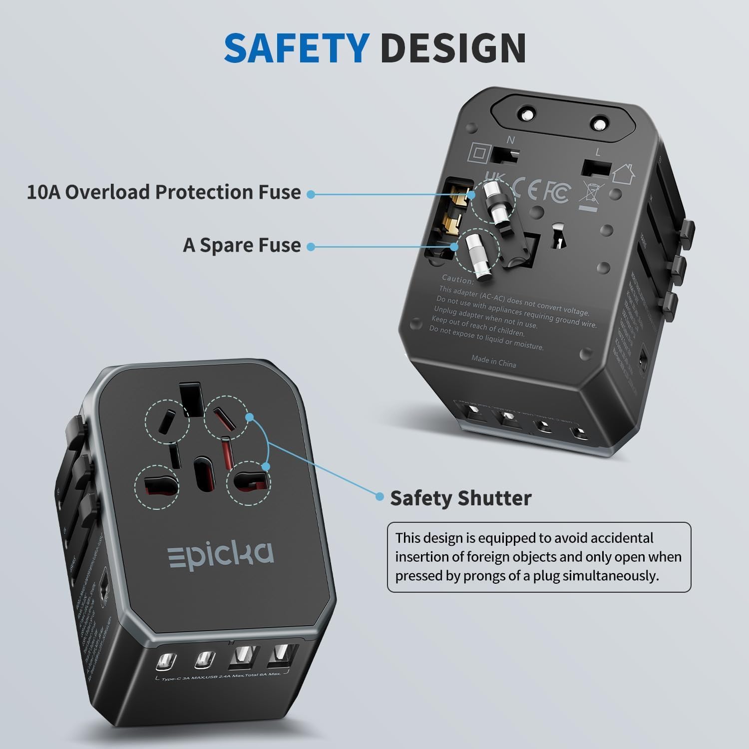 EPICKA 2 Pack Universal Travel Adapter, International Power Plug Adapter with 3 ... 6 61imoikGqaL. AC SL1500