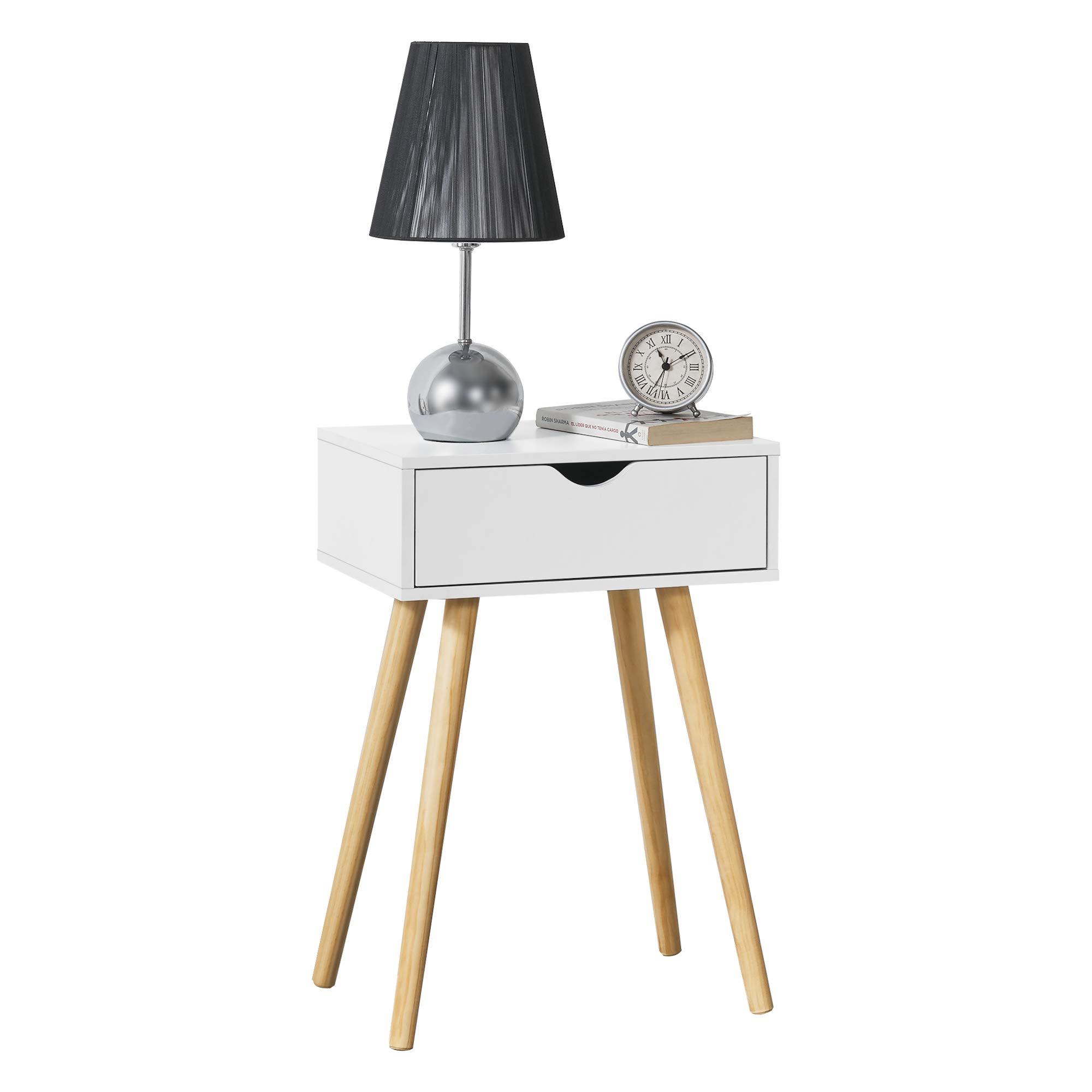 [en.casa] Lot de 2 Tables d'Appoint avec Tiroir Ensemble de 2 Tables Basses Bouts de Canapé Tables de Chevet Design Intemporel Panneau de Particules Bois 60 x 40 x 30 cm Blanc