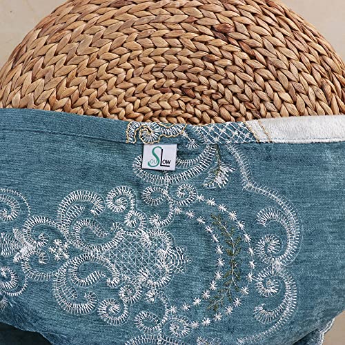 Slow Soul Set Of 2 Panels Classical Embroidered Flowers 80% Blackout Curtains For Living Room Bedroom Dining Room Curtains High-End Chenille Curtain Grommet Top Darkcyan Cloth 49W X 84L Inch #TOP5