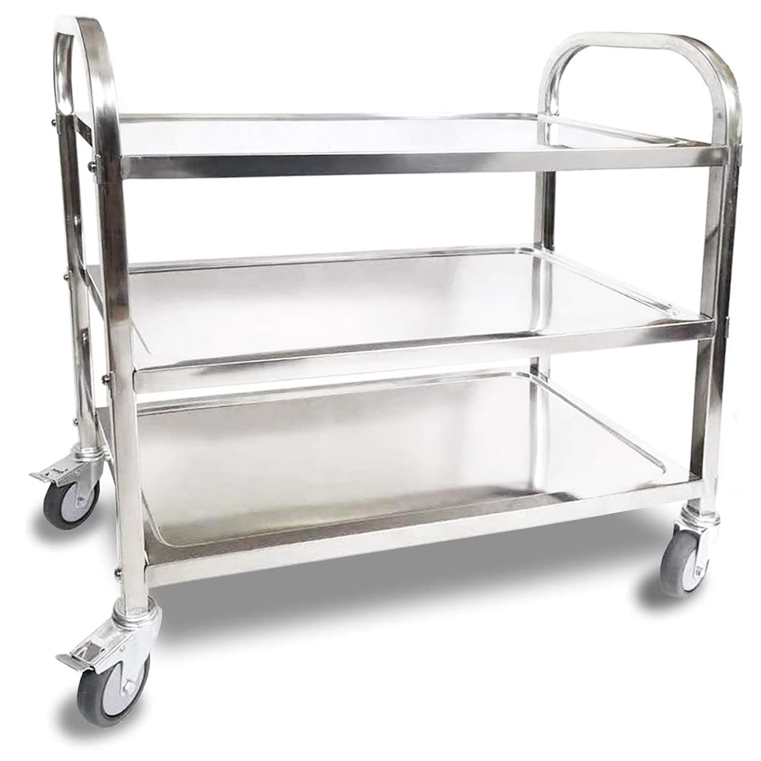 ITINA 3 Tier Stainless Steel Utility Cart with Locking Wheels L95x W50x H95cm 150kg Total Load Capacity Kitchen Island Trolley Catering Storage Cart for Kitchen Restaurant Hotel Cafe Home