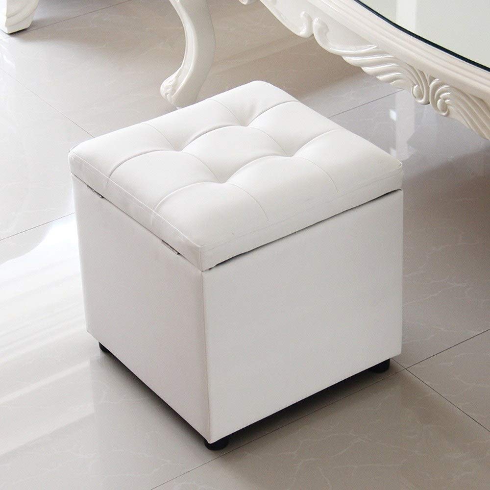 Repose-Pieds de Rangement Cuir PU Contre le Désordre, Tabouret Cube Rembourré Pratique