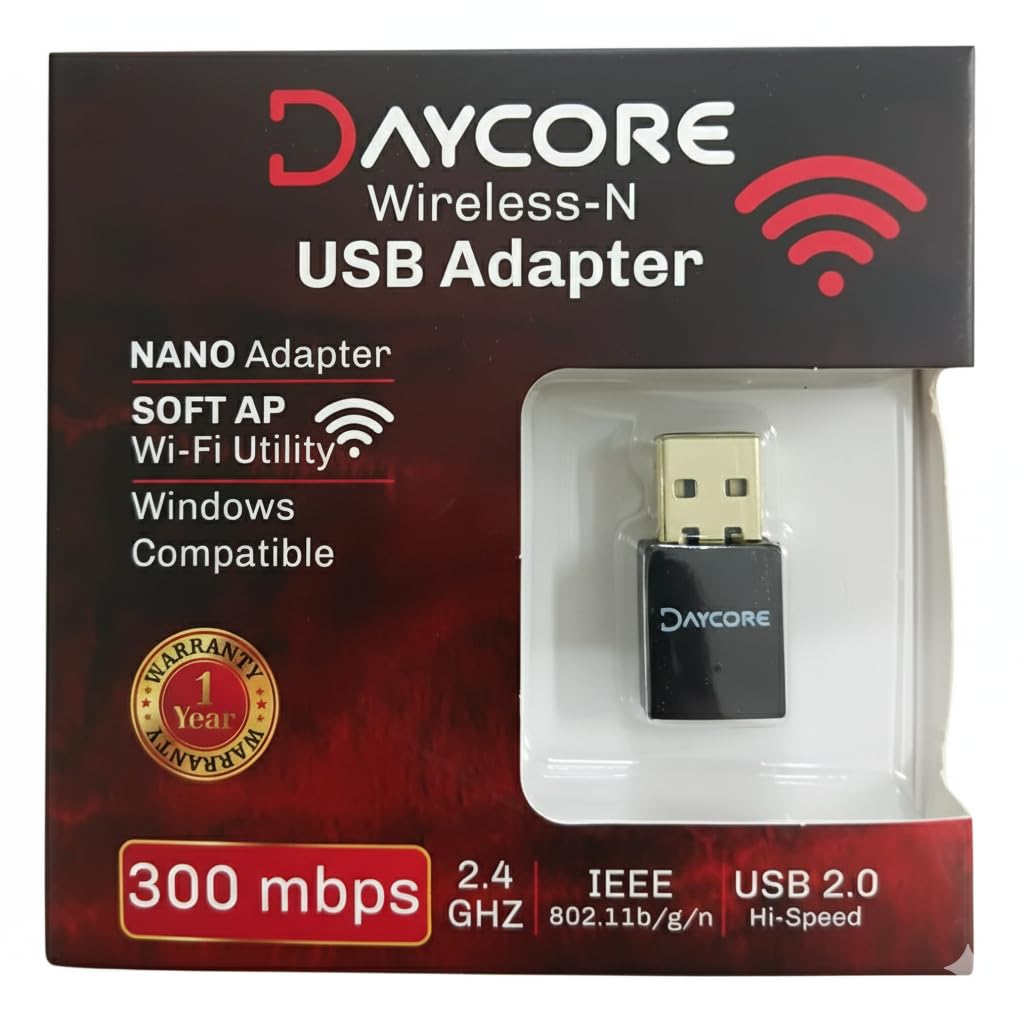 Daycore Wireless-N USB WiFi Adapter | 150Mbps & 300Mbps High-Speed WiFi Dongle with Antenna | Plug & Play Wireless Network Adapter for Laptop & Desktop PC (300 mbps)