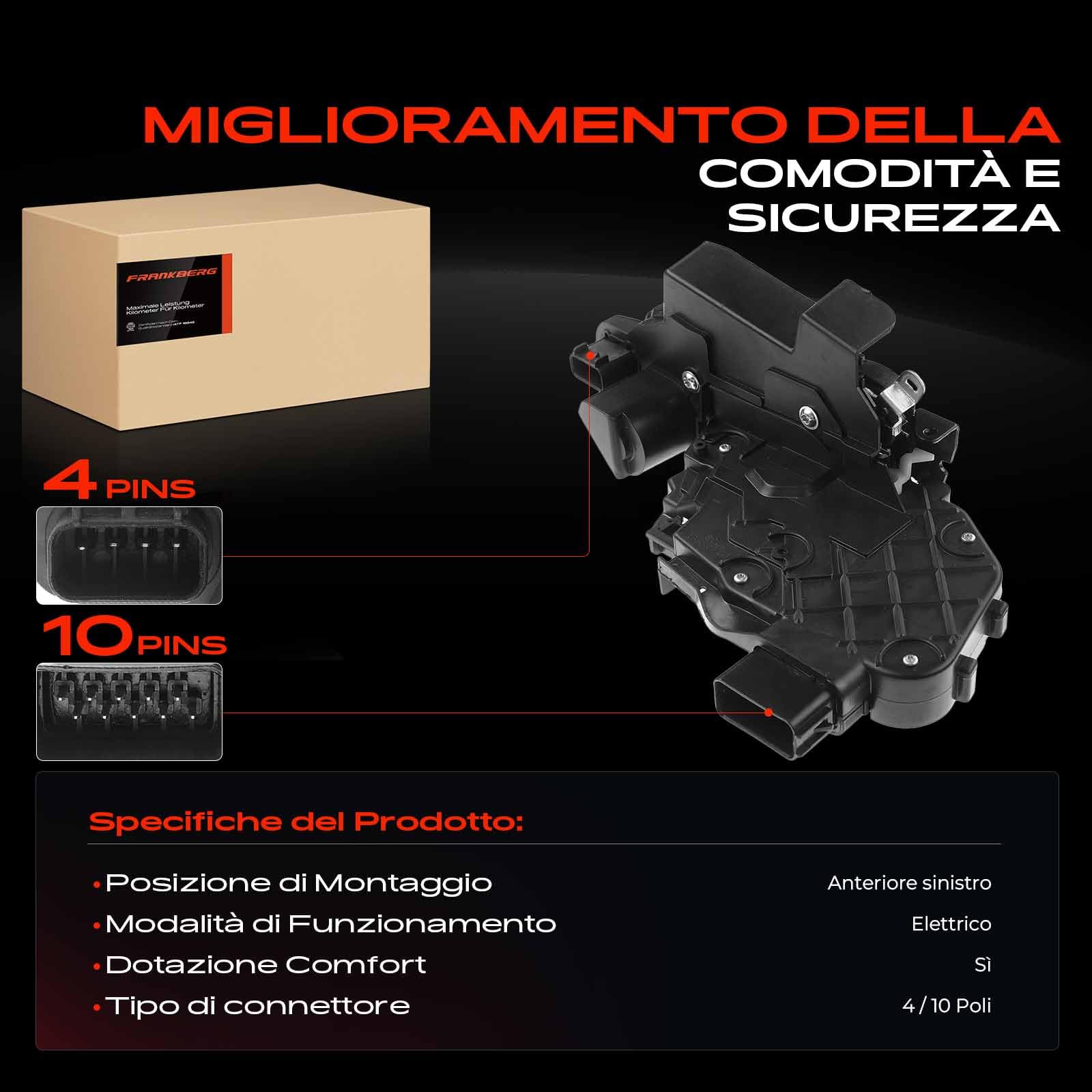 Frankberg Attuatore serratura porta anteriore sinistra 10 + 4 Poli | LR014101, Compatibile con: R.a.n.g.e R.o.v.e.r Sport L320, R.a.n.g.e R.o.v.e.r Evoque L538, Discovery IV L319