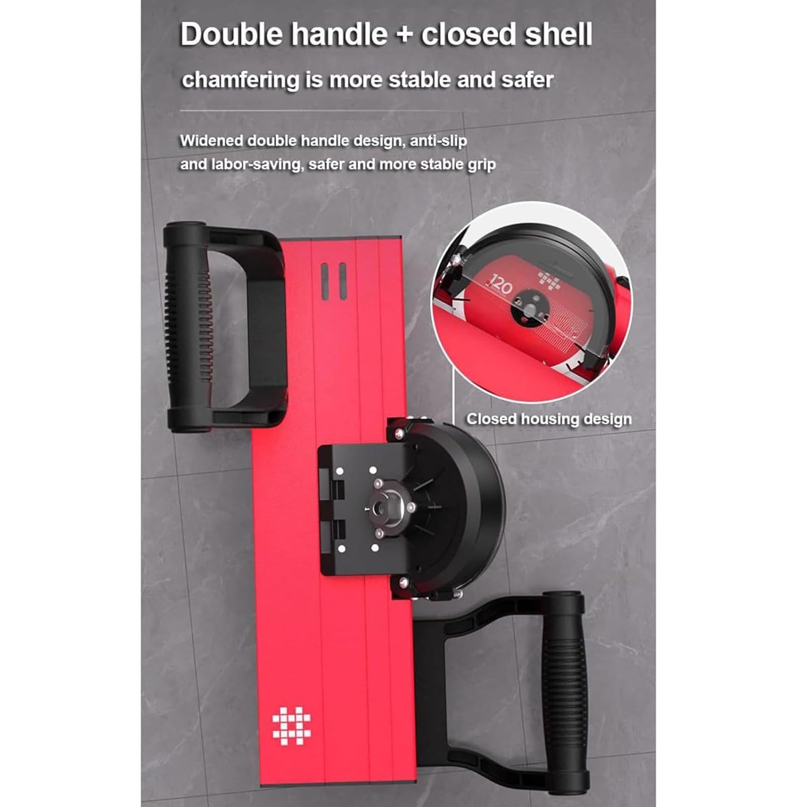 Elektryczna fazowarka do płytek, frez do skosów 45° ze szlifierką kątową i pompą wodną, ​​regulacja grubości, podwójny wylew wodny, brzeszczot 120 mm, do projektów z metalu i drewna