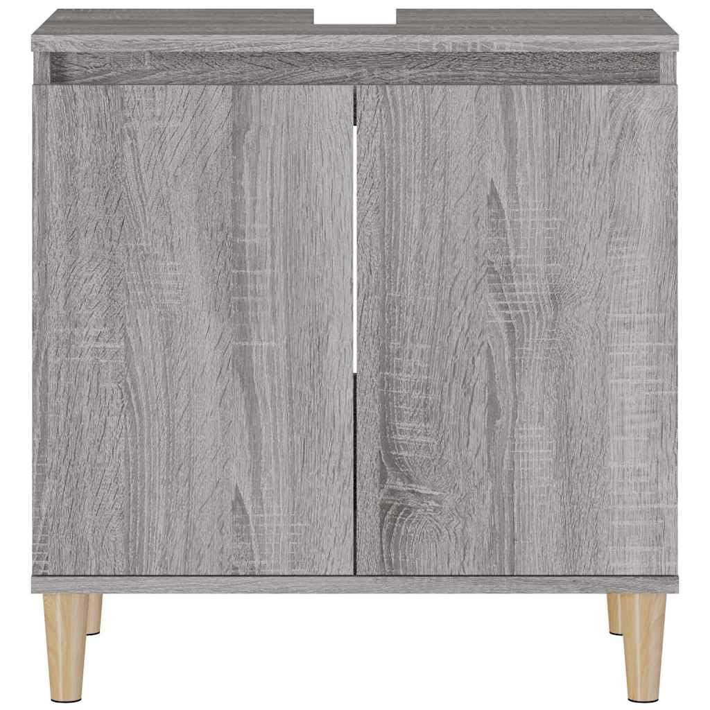 Mobile sottolavabo grigio Sonoma in legno 58 x 33 x 60 cm, mobile da bagno con vano portaoggetti, ante e ripiano, salvaspazio per WC e lavanderia