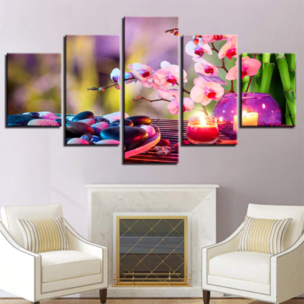 Xcstdjx Lienzo De Arte De Pared,5 Piezas,Impresiones Modernas,Carteles De Plantas De Sakura,Imágenes,Decoración Modular Para Habitación Del Hogar,Pinturas Decorativas Para Sala De Estar,Con marco
