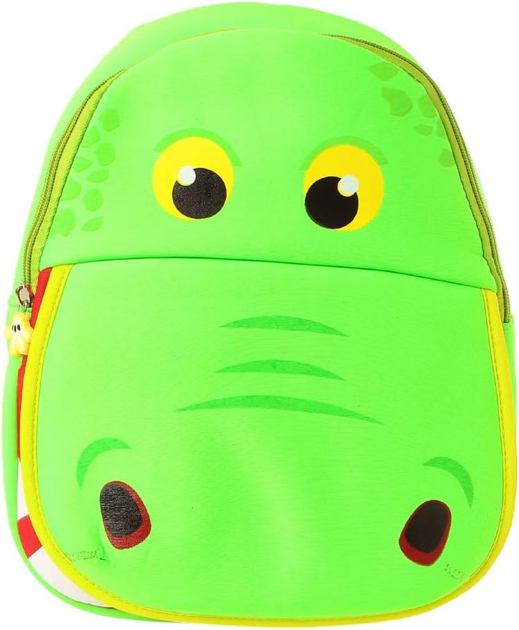YW wild zoo Hopscotch Boys and Girls Neoprene Hippo Face Backpack in Green Color for Ages 3-6 Years