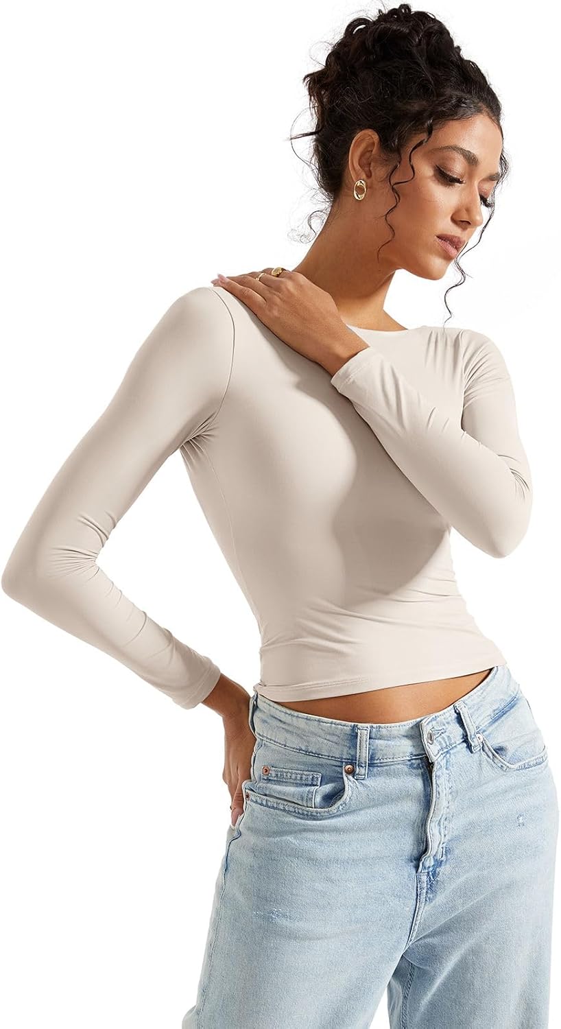 SUUKSESS Women Backless Going Out Tops Double Lined Open Back Basic Long Sleeve - Image 4