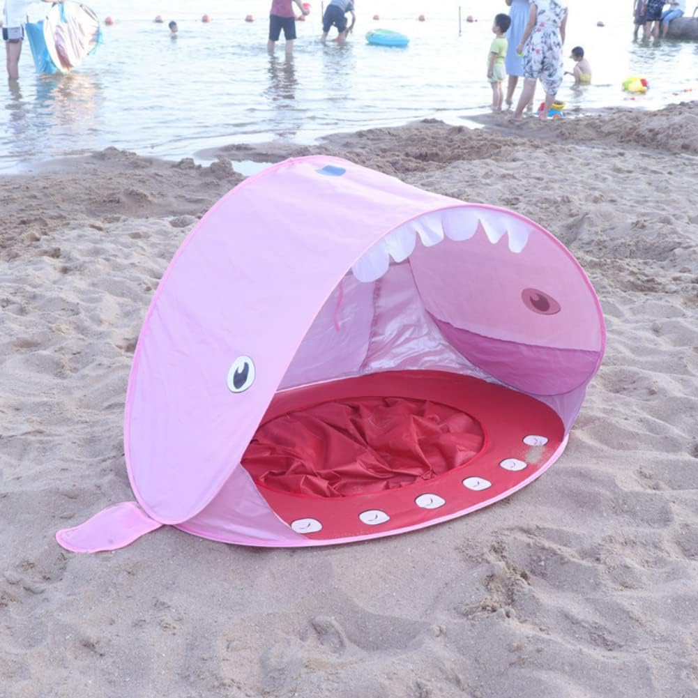 Baby Pop Up Baby Beach Tent with Pool,Portable Shark Sun Shelter Tent with UPF UV 50+ Protection for Toddler Aged 3-72 Months (Pink)