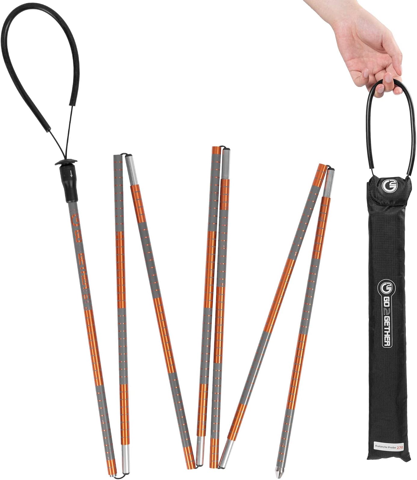 G2 GO2GEHTER 7075 Aluminum Alloy 270cm Backcountry Avalanche Rescue Probe with Storage Bag, Folding Design, Easy to Storage and Carry (3 Color Available)