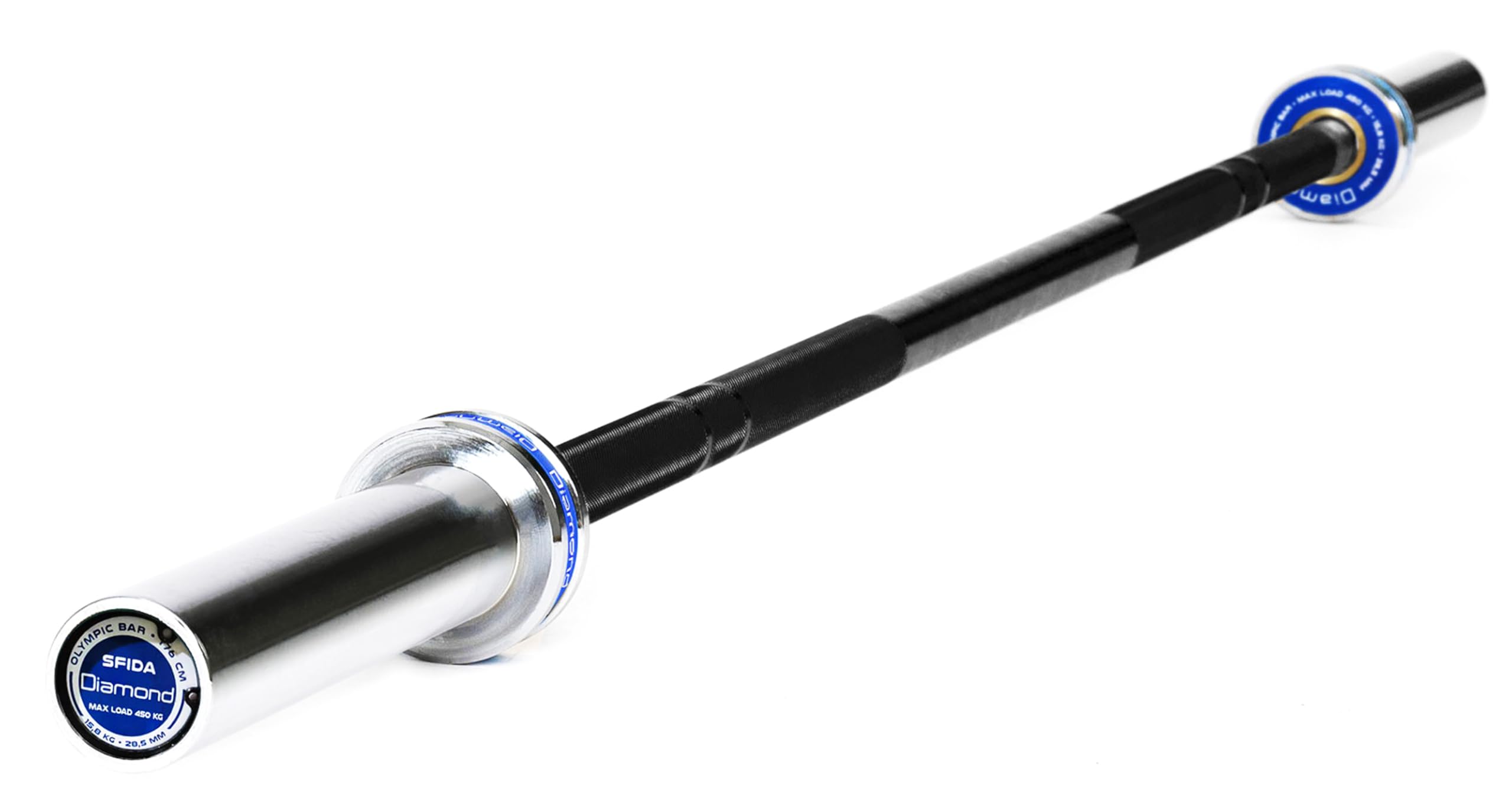 Diamond【Bilanciere Olimpico Sfida 176 cm Brunito】Per Dischi Foro 50 mm, 15,8 kg, Carico 450 kg, 4 Cuscinetti, Hard Chromed, Zigrinatura Antiscivolo, Cross Training e Powerlifting, Home Gym