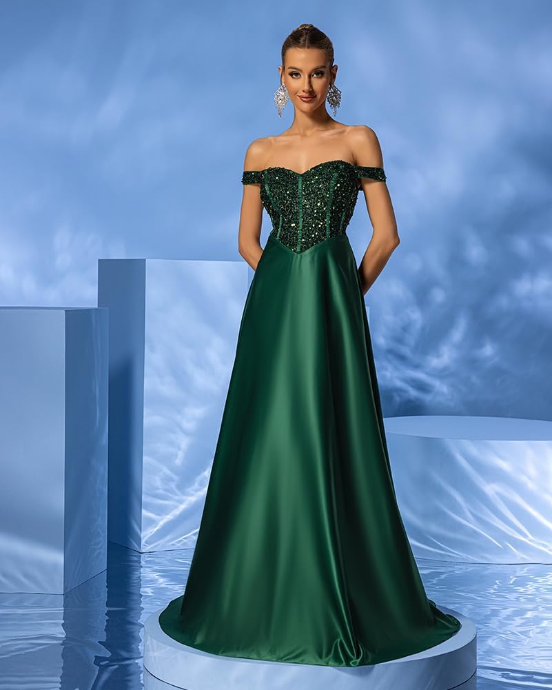 Giffniseti Women's Off Shoulder Sequin Patchwork Maxi Dress Elegant A-Line Backless Formal Evening Gowns - Image 2