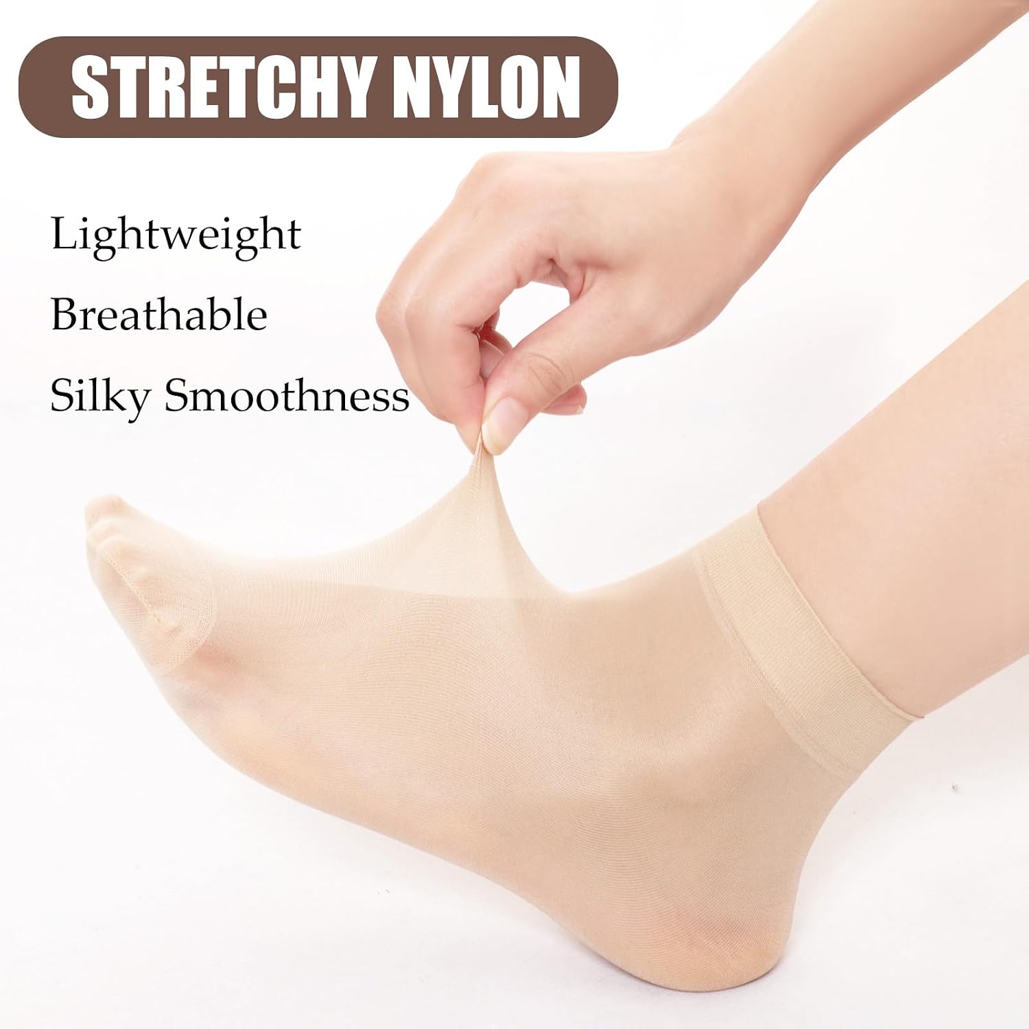 20 Pairs Women's Ankle Sheer Nylon Socks Soft Thin Tight Hosiery with Reinforced Toe Black Nude One Size