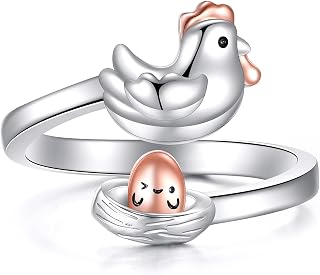 Chicken Ring 925 Sterling Silver Adjustable Open Ring Animal Jewellry Gifts for Women Chicken Lover