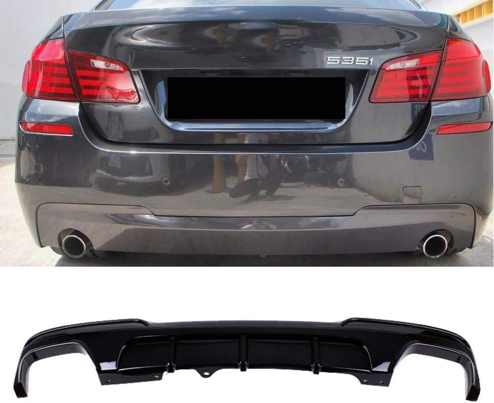 Fandixin F10 Diffuser, FRP MP Style Rear Bumper Diffuser Lip Single Muffler Dual CutOut for BMW 5 Series F10 M Sport (Gloss Black)