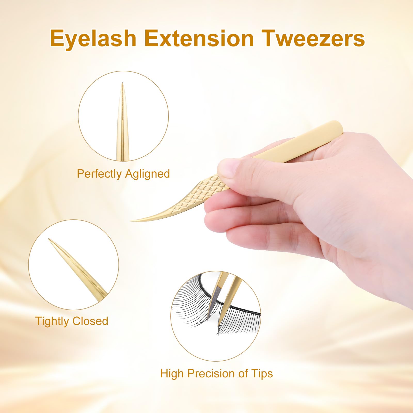 NAGARAKU Precision Fiber Tip Grip Tweezer for Eyelash Extensions Diamond Handle Anti-Static Anti-Slip Premium Gold Stainless Steel Eyelashes Tweezers Supplies with Box(Dolphin Tweezer AG-05) - Image 4
