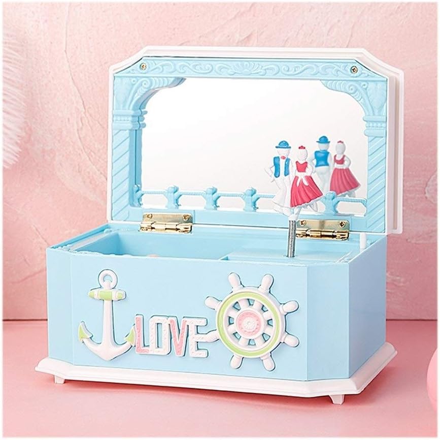 Music Box Musical Jewelry Storage Box with Twirling Dancer,Creative Music Box with Mirror,Kids Jewelry Box for Girls,Pink/Blue Octave Music Box(Blue)